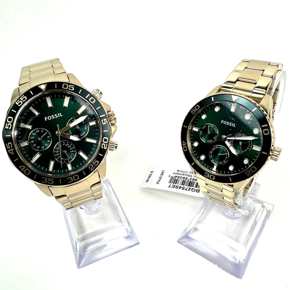 Fossil Golden Green Chronograph Stainless Steel Couples Watch Set BQ2754SET